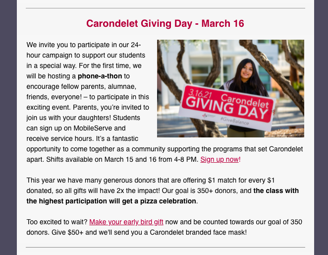 Carondelet Day of Giving Invite